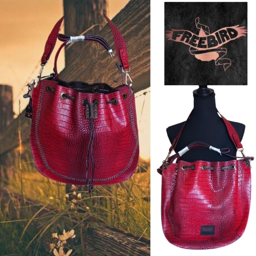 Freebird Mila Red Croco Tassel Satchel Bag RARE - Picture 2 of 15